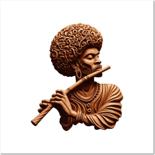 Afrocentric Man Wooden Carving Posters and Art